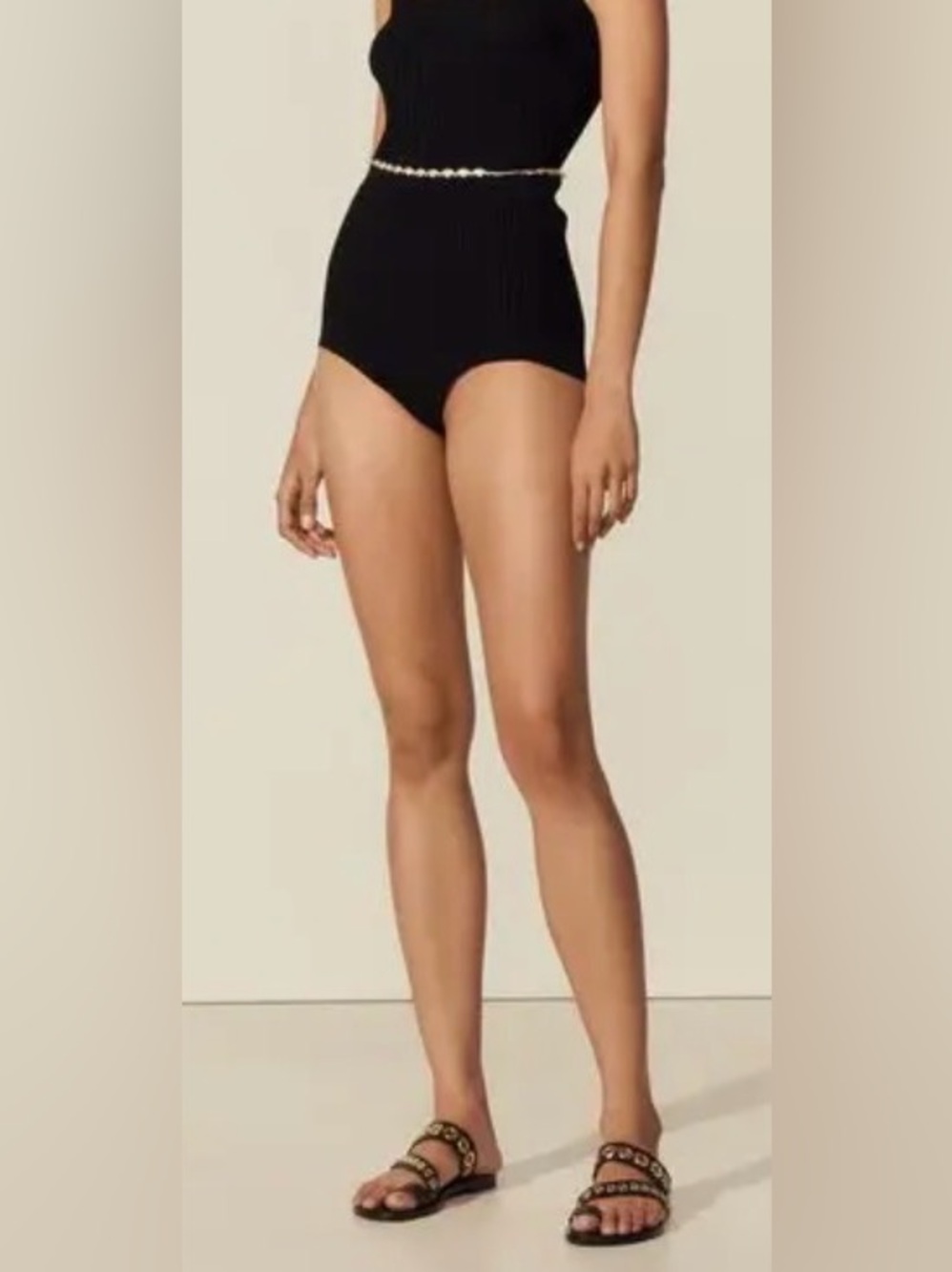 Sandro Black High-Waist Ribbed Knit Shorts - NWT - Size 38 (US 6)